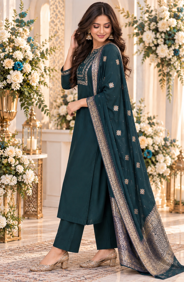 Bollywood désigner salwar kameez bleu vert taille L