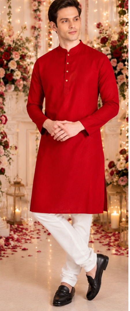 Indian kurta homme rouge et blanc taille XL