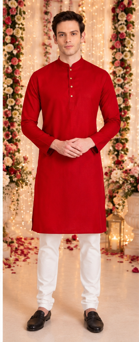 Indian kurta homme rouge et blanc taille XL