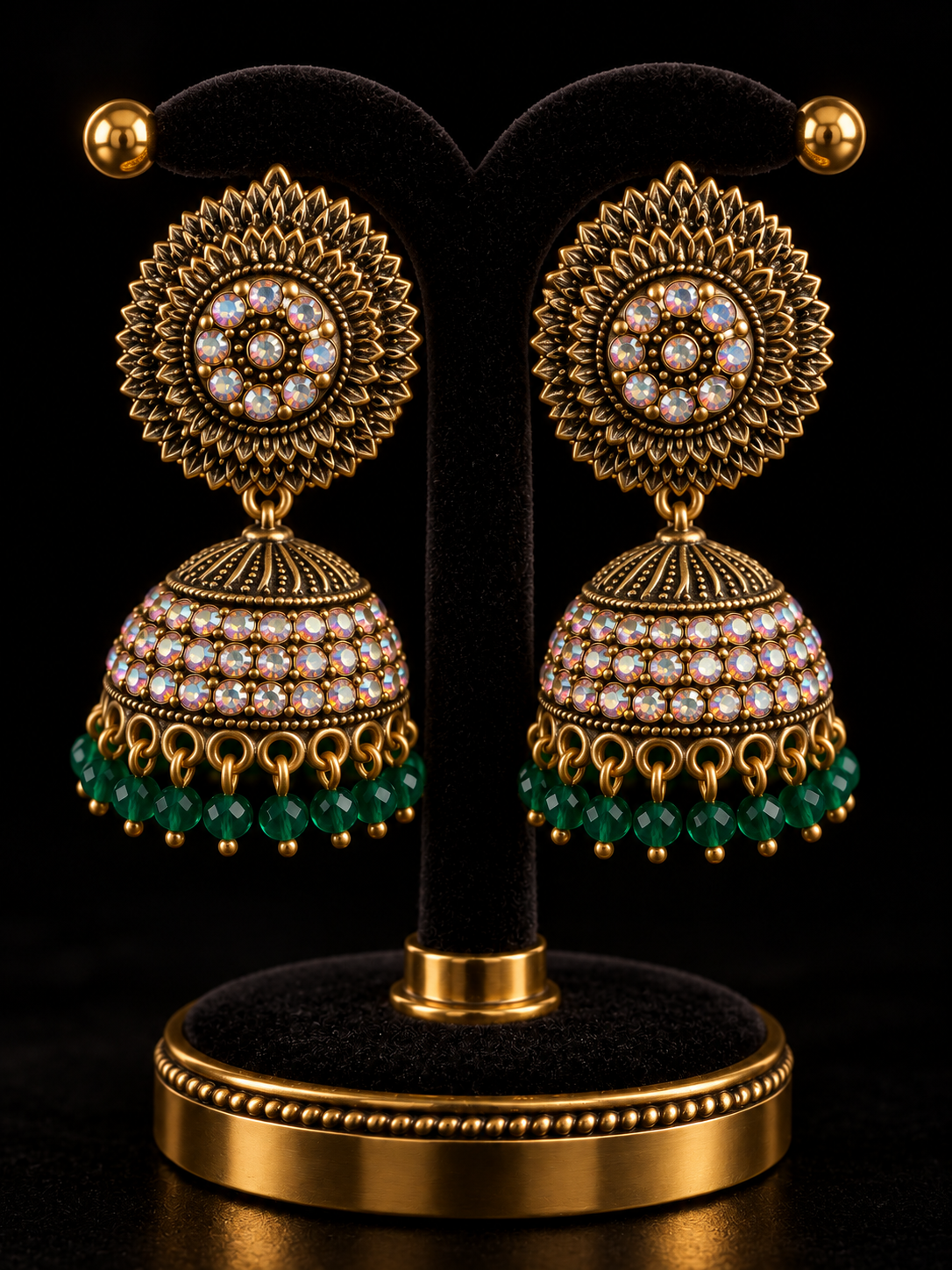 Indian green and gold jhumka earrings Secondary image