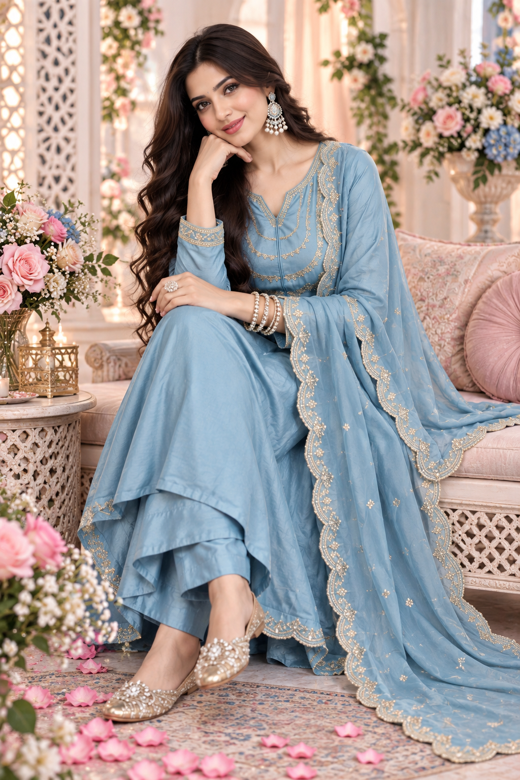 Bollywood désigner mariage salwar kameez bleu taille Xl