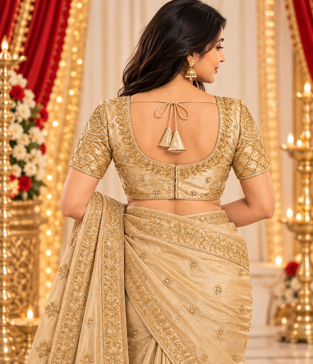 Indian désigner sari blouse doré brodé taille 40/42