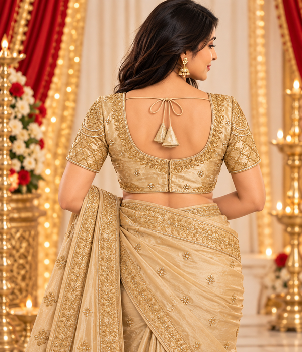 Indian désigner sari blouse doré brodé taille 40/42