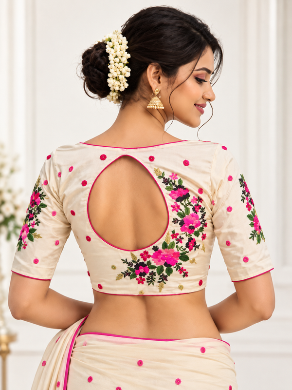 Indian désigner sari blouse blanc brodé taille 42