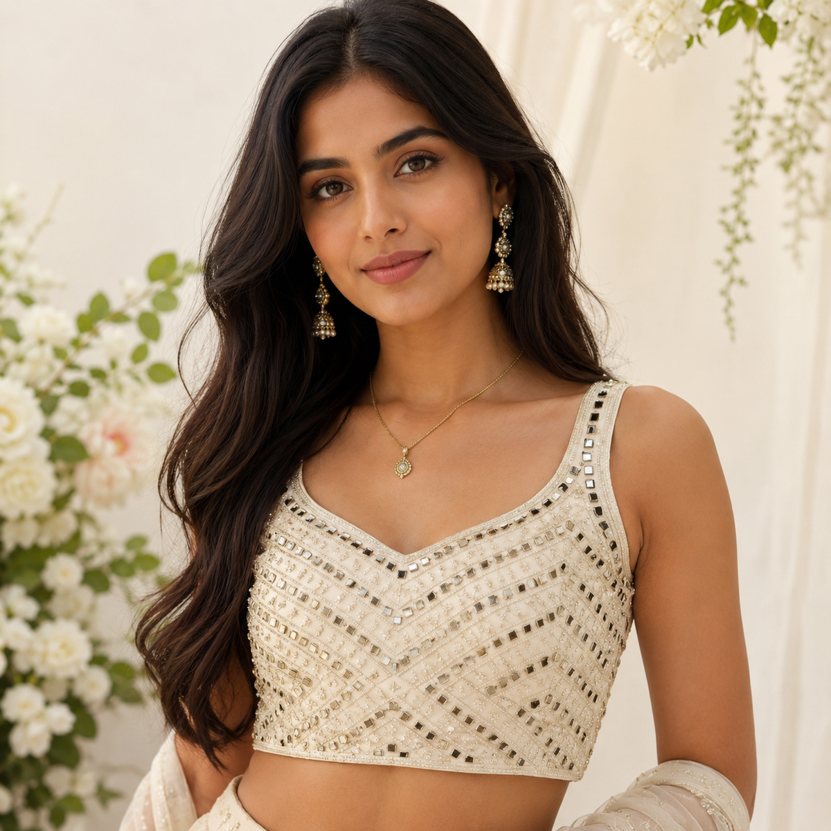 Bollywood wedding sari blouse white size 38 Main image
