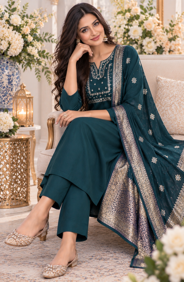 Bollywood désigner salwar kameez bleu vert taille L