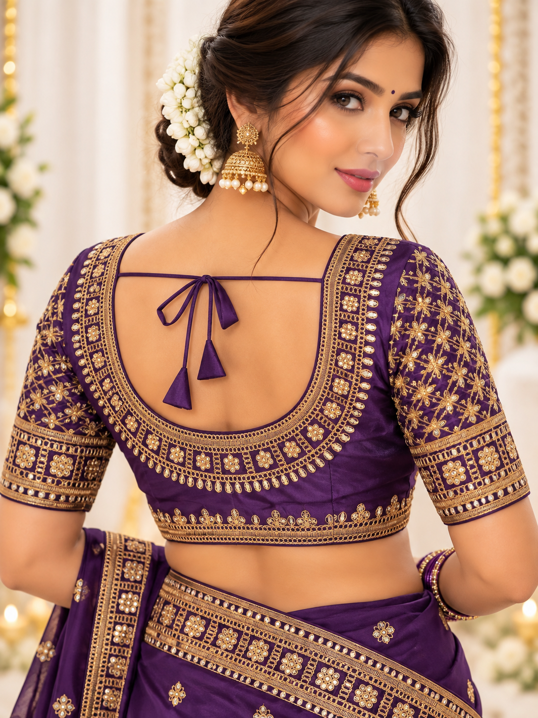 Indian désigner sari blouse violet taille 40