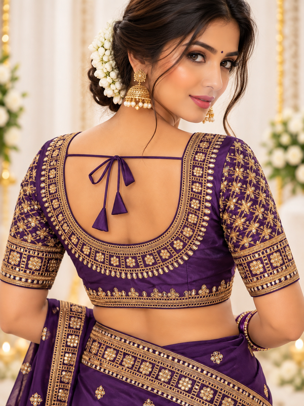 Indian désigner sari blouse violet taille 40