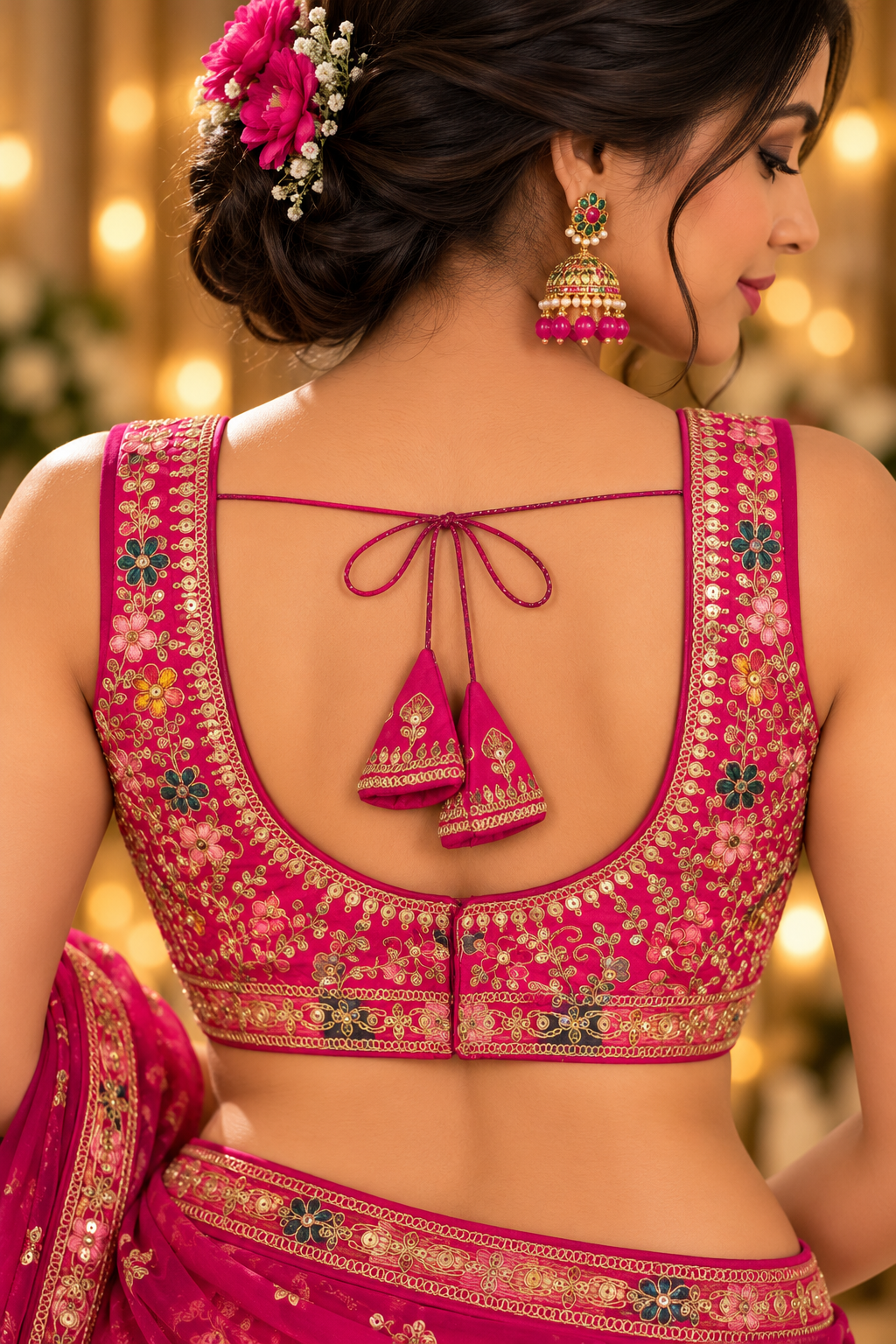 Indian désigner sari blouse rose fuchsia taille 36/38