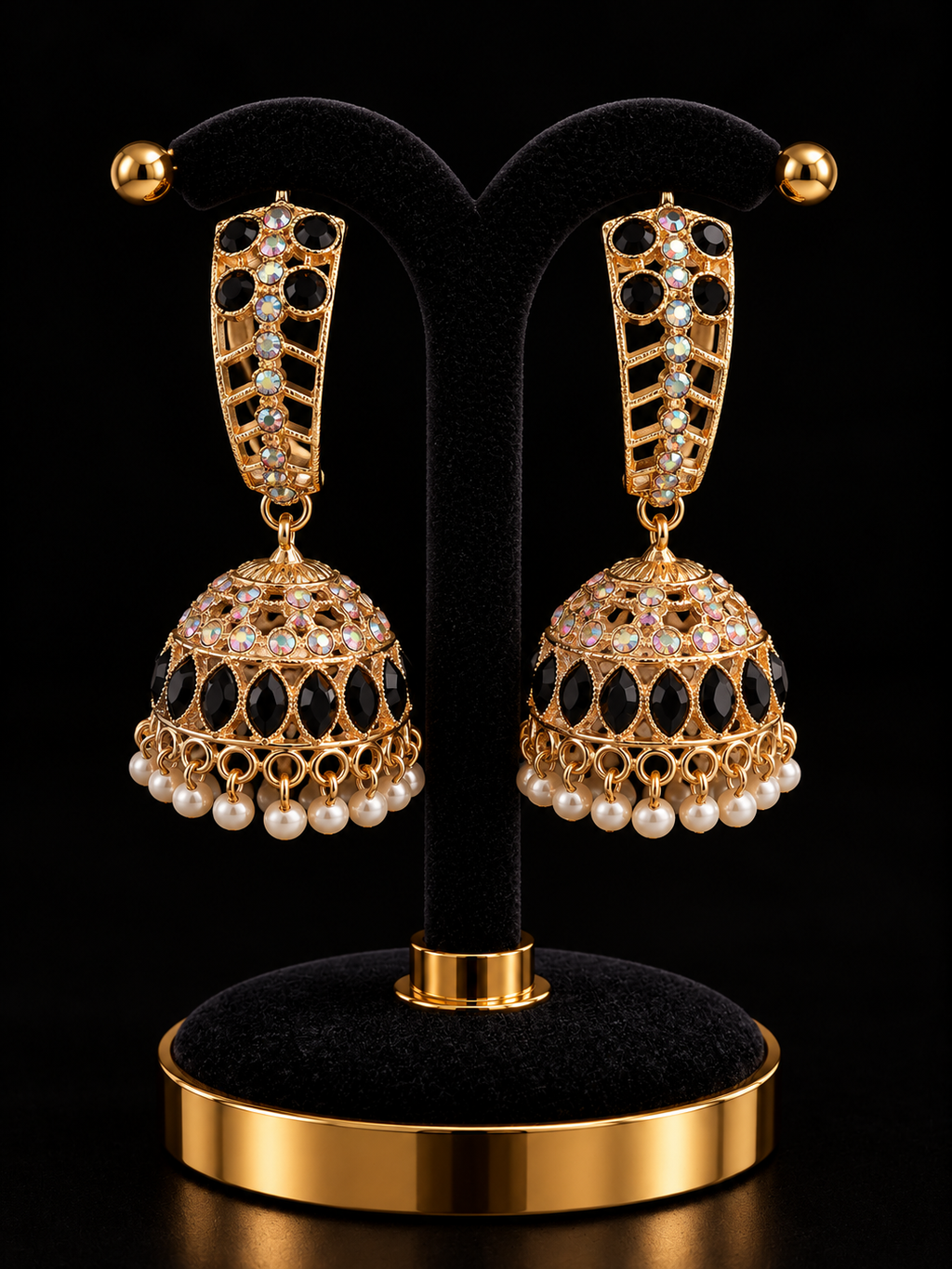 Indian désigner boucles d'oreille dorée et blanc noir