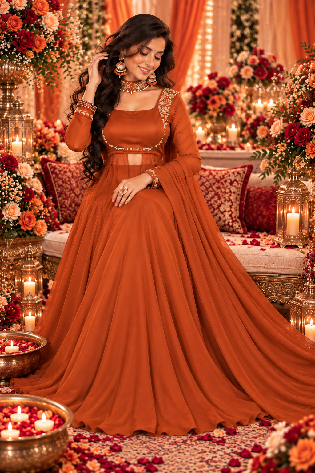 Bollywood Designer Sharara with Orange Skirt, Size L Secondary image