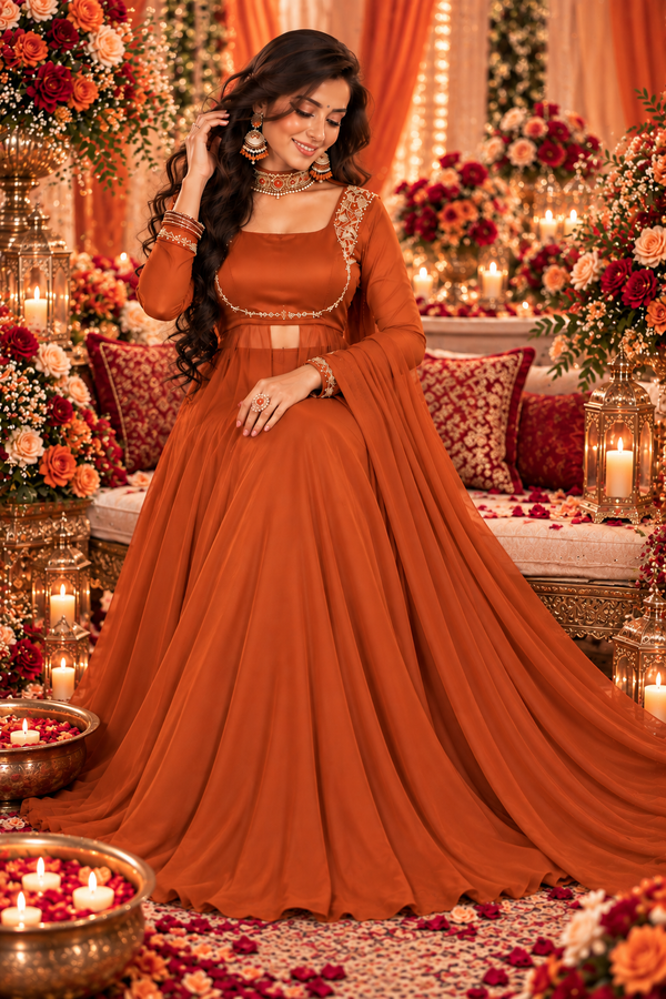 Bollywood désigner sharara avec jupe orange taille  L