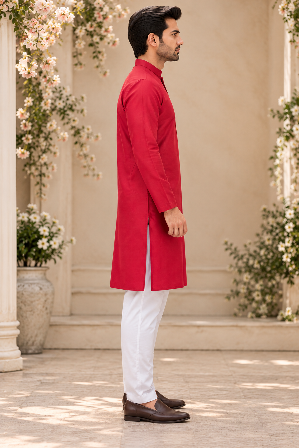 Indian kurta homme rouge blanc taille XL