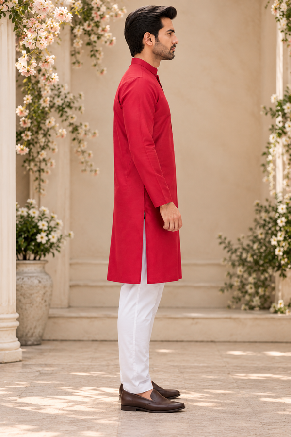 Indian kurta homme rouge blanc taille XL