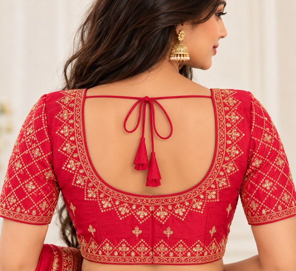 Indian désigner sari blouse rouge brodé taille 40