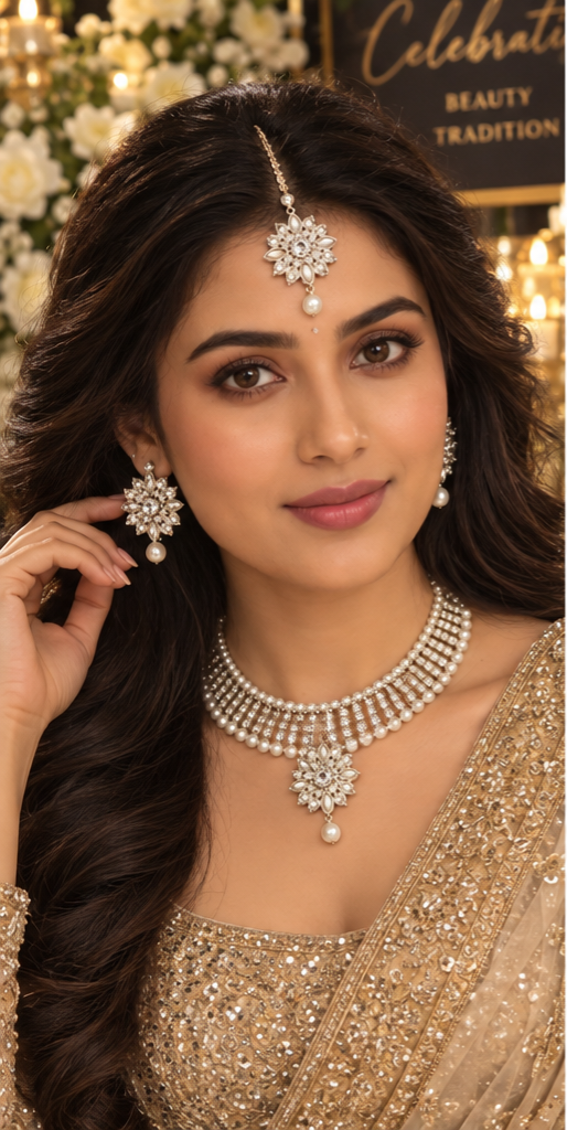 Bollywood désigner mariage parure blanc argenté 3 pièces