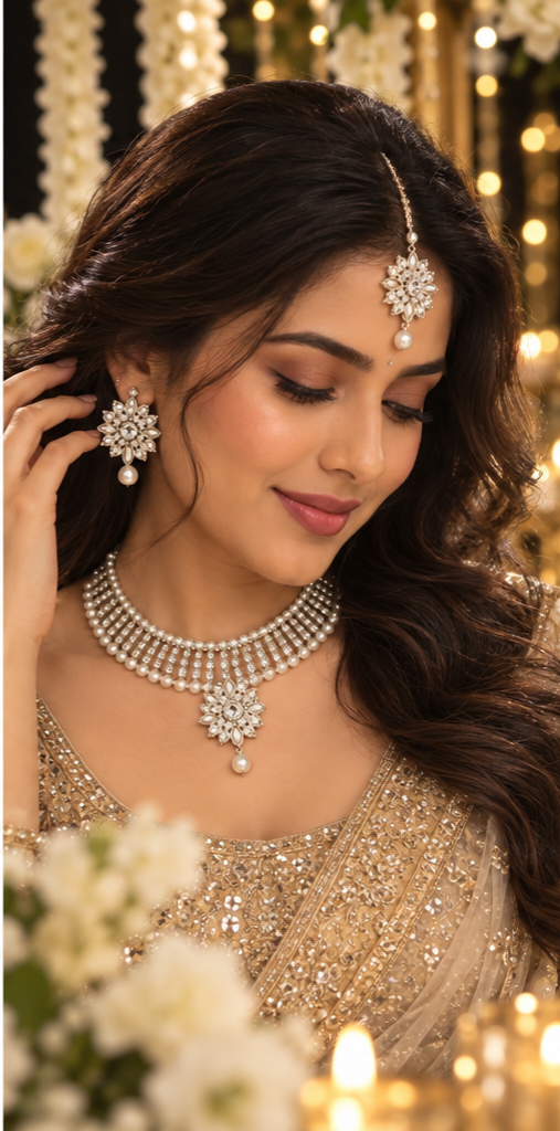 Bollywood désigner mariage parure blanc argenté 3 pièces
