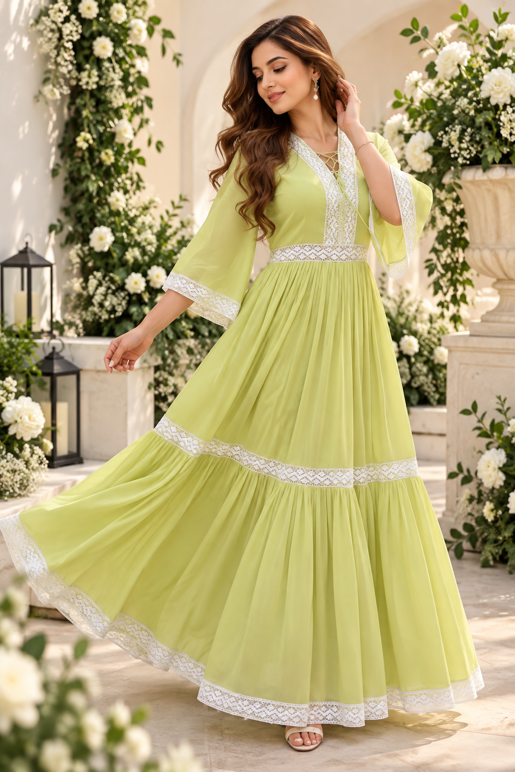 Bollywood désigner magnifique robe vert blanc taille Xl
