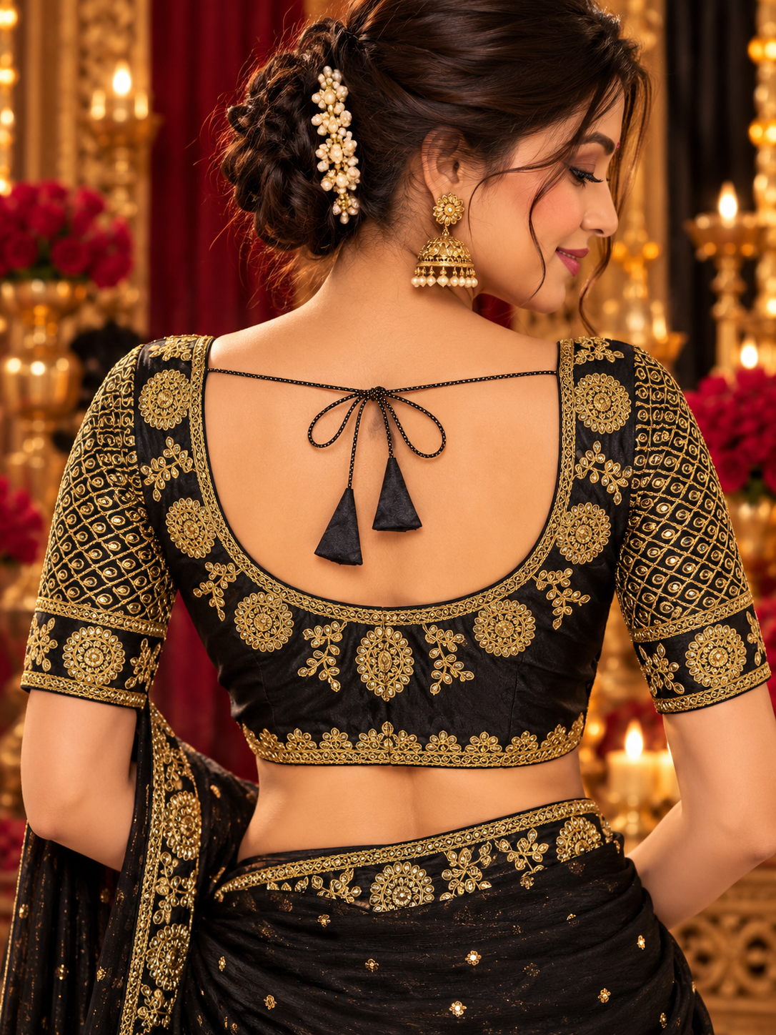 Indian désigner sari blouse noir et doré taille 38/40