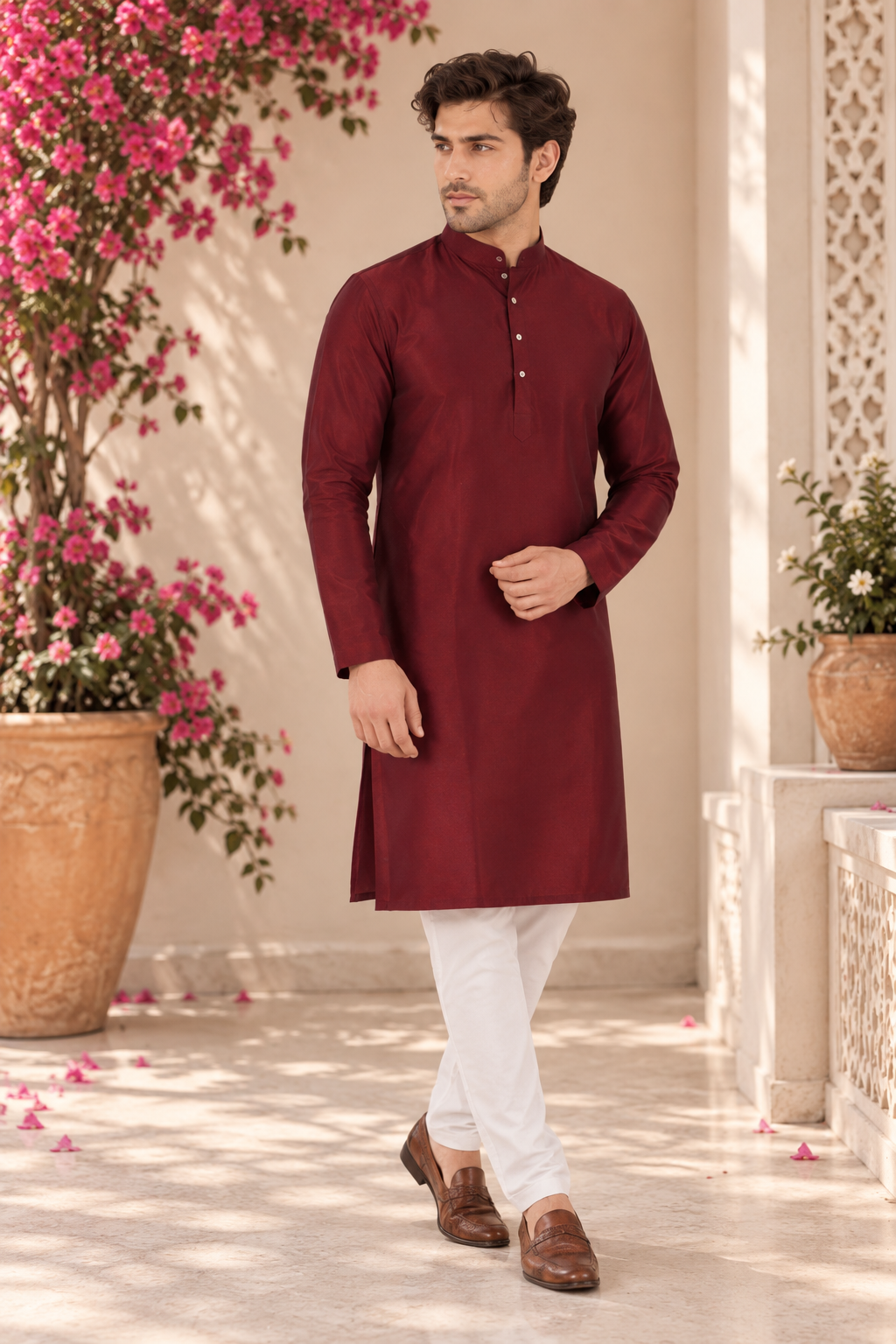 Indian kurta homme bordeaux et blanc taille XXXL