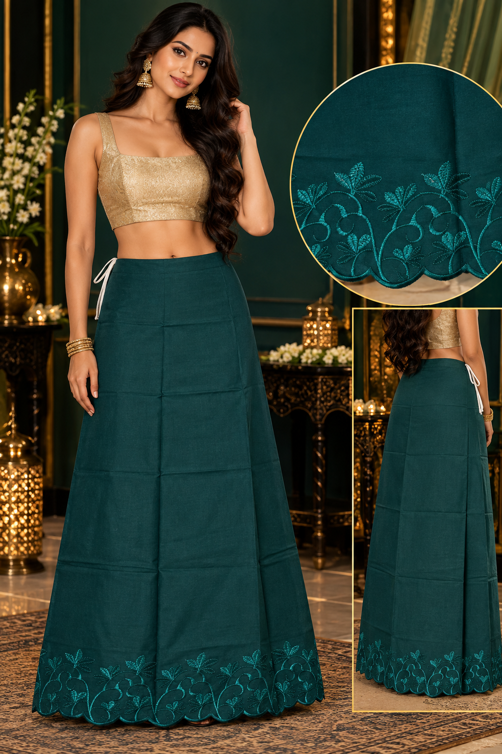Bollywood désigner sari jupon vert coton taille 34/44 Image principale du produit