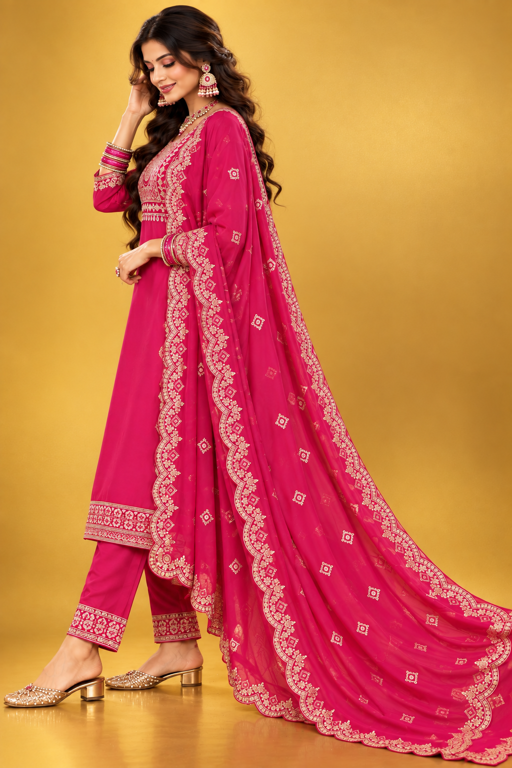 Bollywood désigner mariage salwar kameez rose rayonne taille L