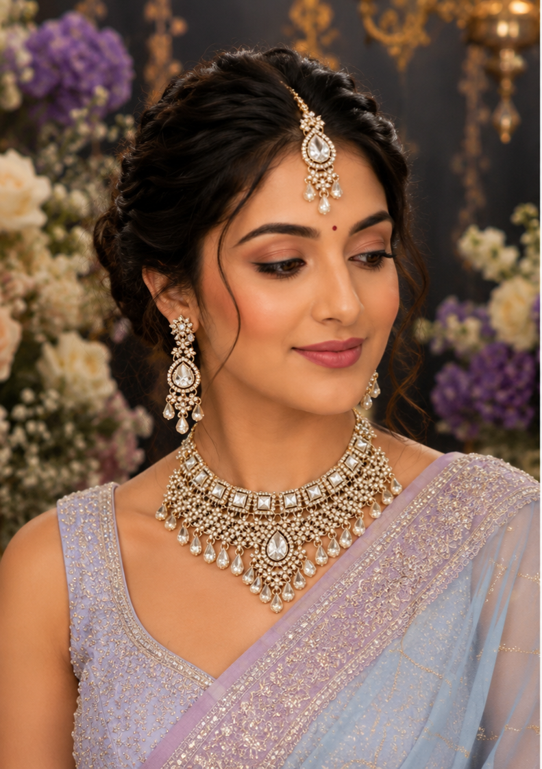 Bollywood désigner mariage parure 3 pièces blanc et doré