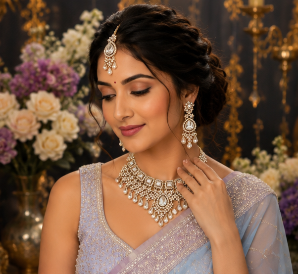 Bollywood désigner mariage parure 3 pièces blanc et doré