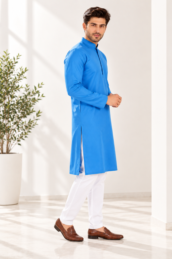 Indian kurta homme bleu et blanc taille XXXL