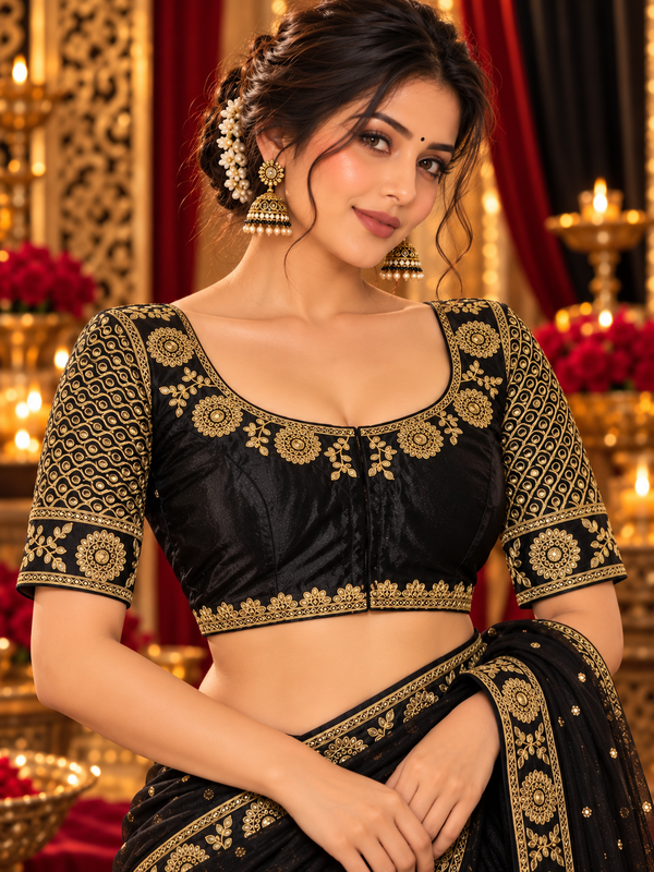 Indian désigner sari blouse noir et doré taille 38/40