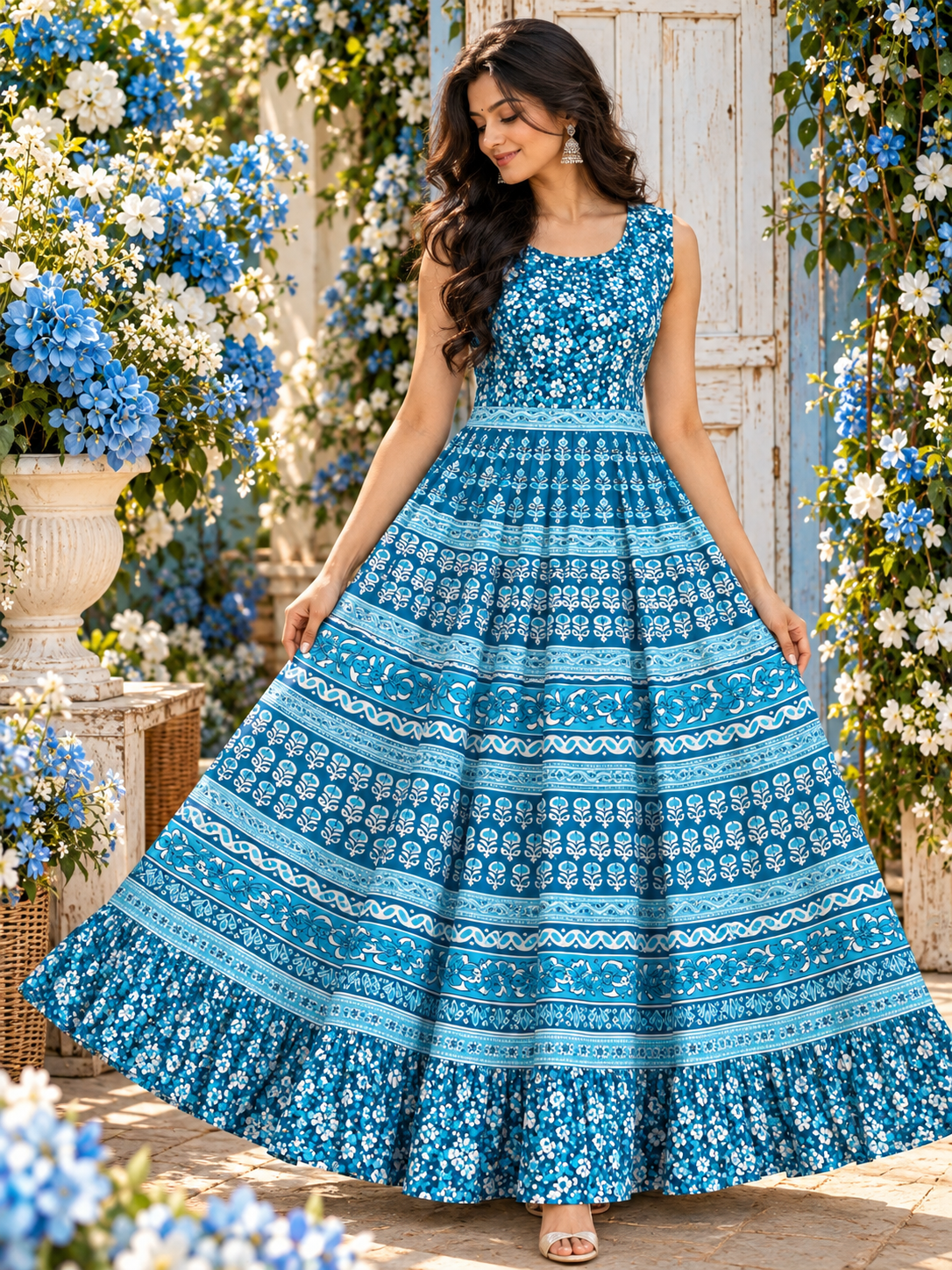 Indian jaipuri coton robe bleu taille 38/42