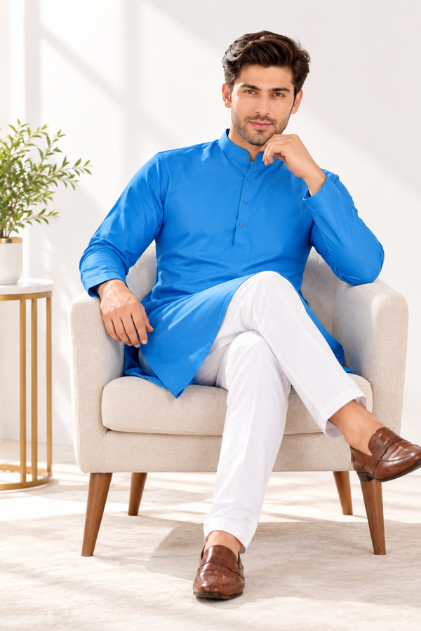 Indian kurta homme bleu et blanc taille XXXL