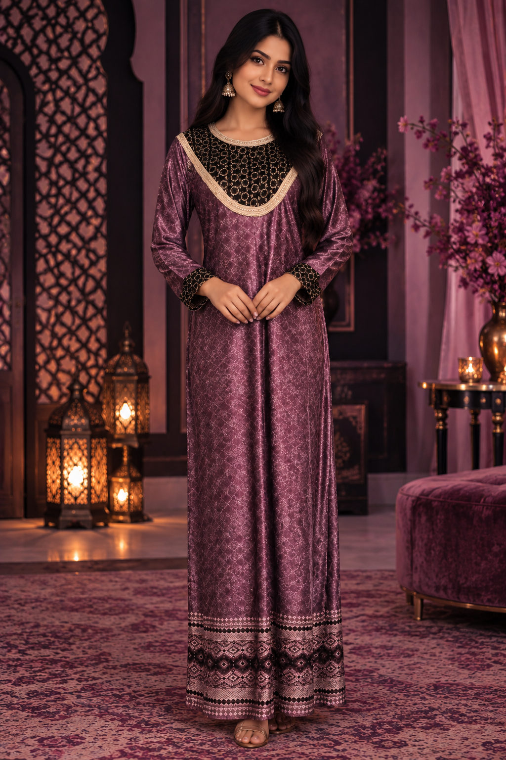 Bollywood désigner kaftan robe rose violet taille L velours