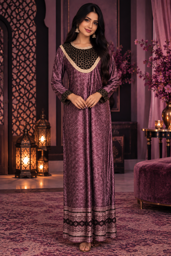 Bollywood désigner kaftan robe rose violet taille L velours