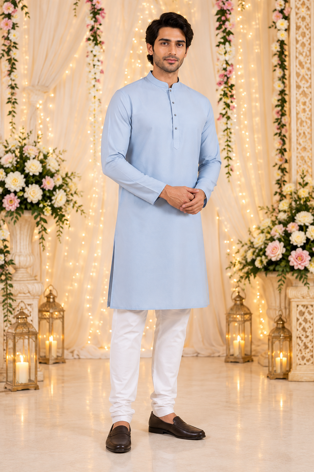 Indan kurta homme bleu et blanc taille M Image principale du produit