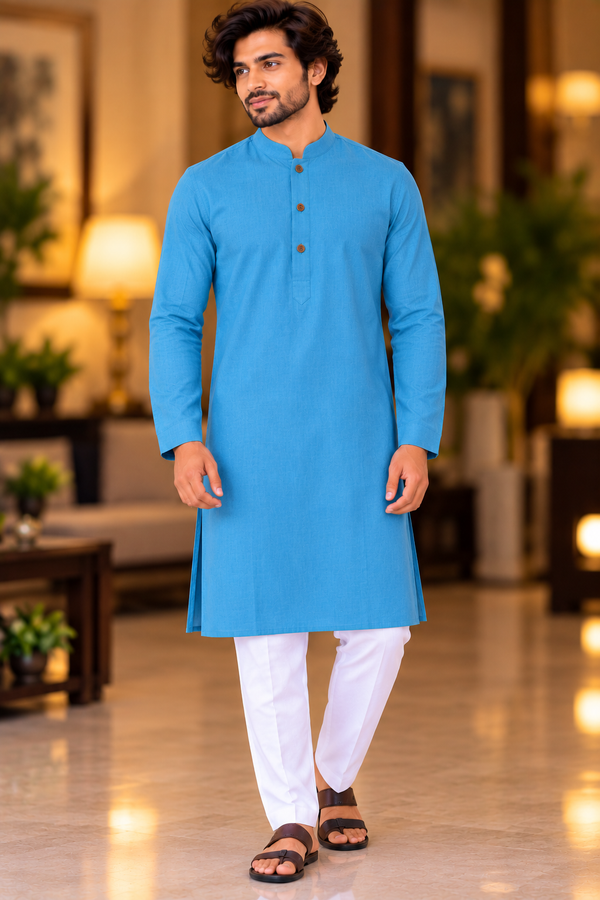 Indian désigner kurta homme bleu et blanc taille 40