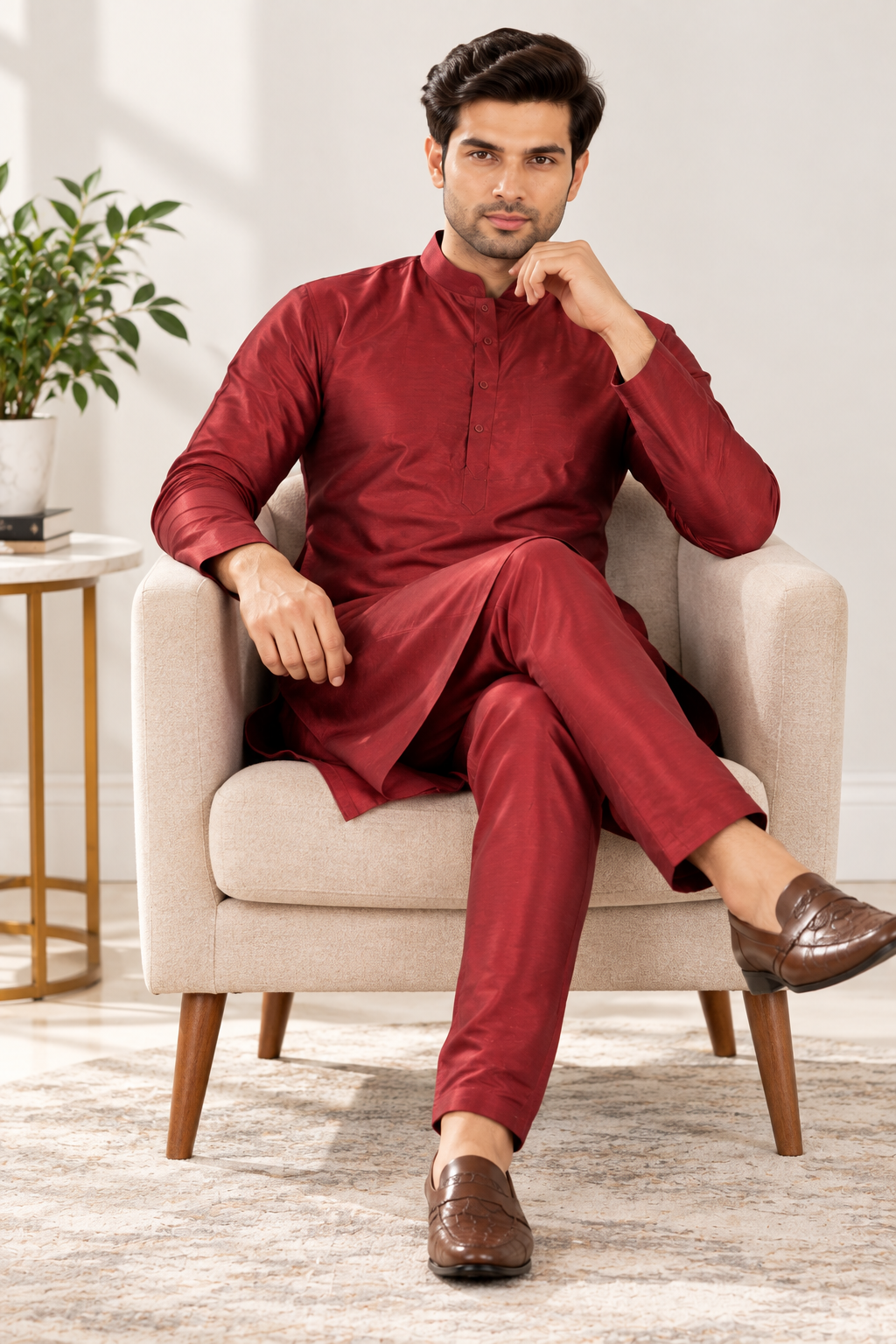 Indian kurta homme bordeaux taille XL
