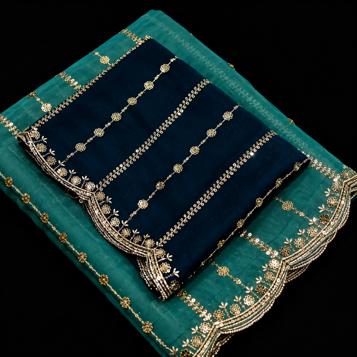 Indian désigner sari bleu vert avec sequins