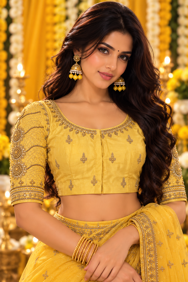 Indian sari blouse jaune taille 40 brodé