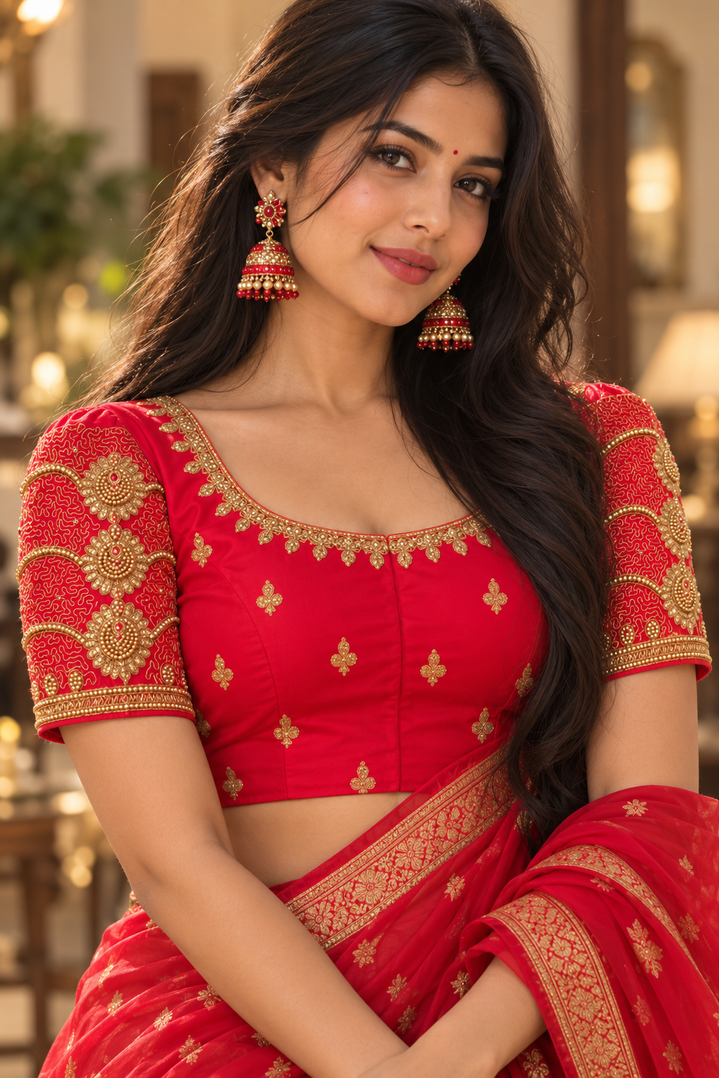 Indian désigner sari blouse rouge et doré taille 38/40