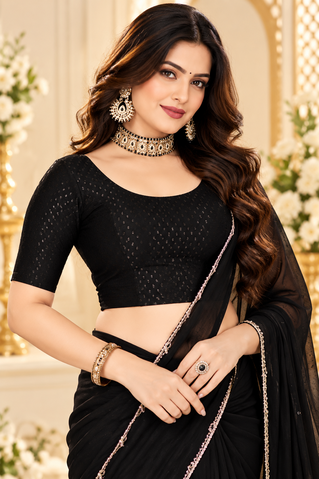 Indian désigner sari blouse noir taille 40/44 Main image