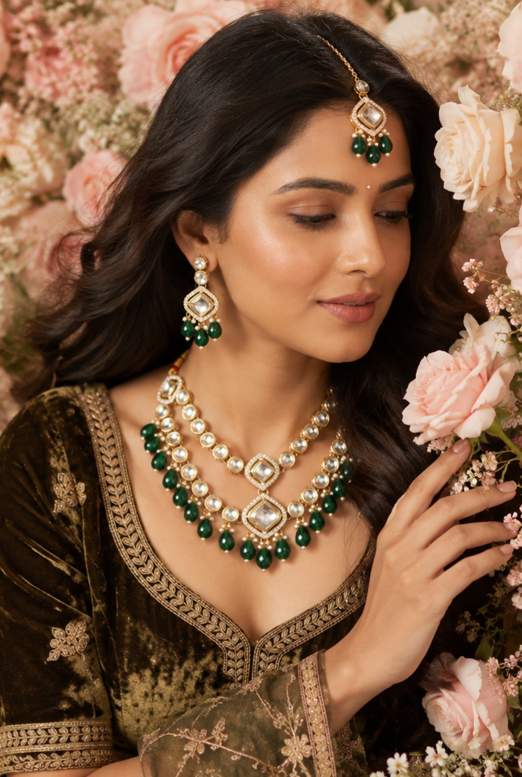 Bollywood désigner mariage sari parure vert 3 pièces