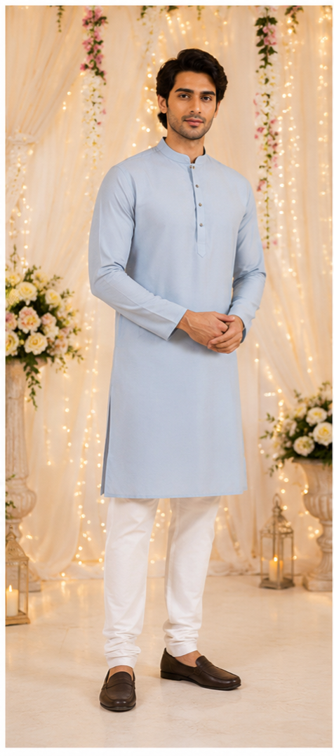 Indan kurta homme bleu et blanc taille M