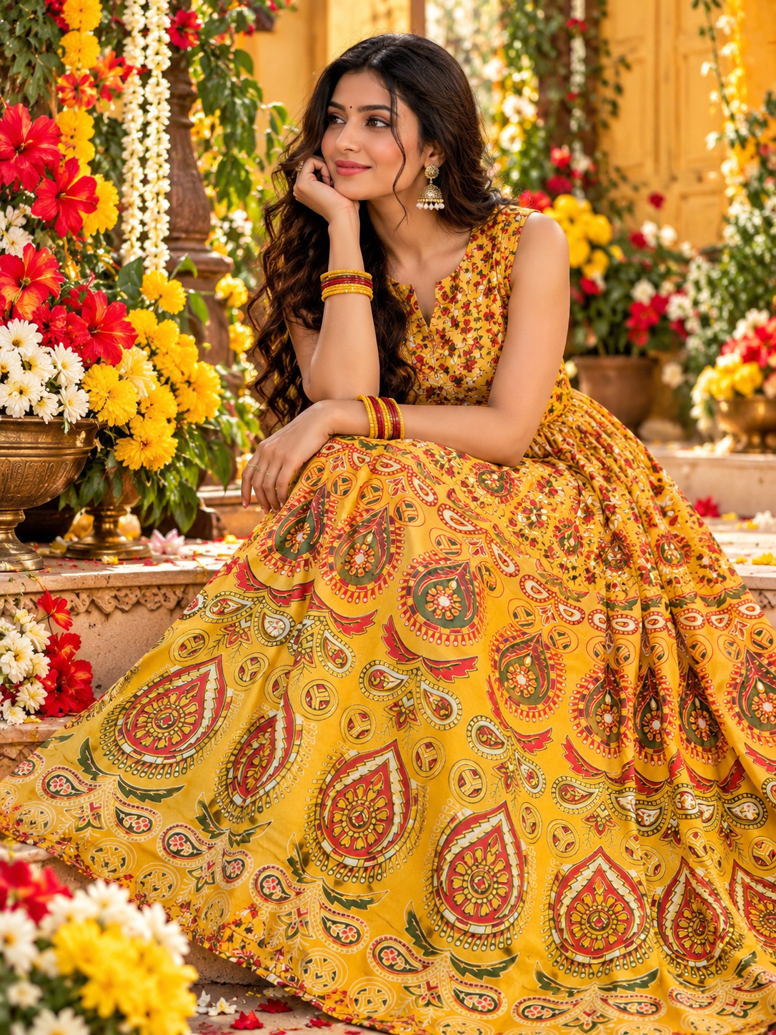 Bollywood désigner jaipuri robe coton rouge taille 36/40