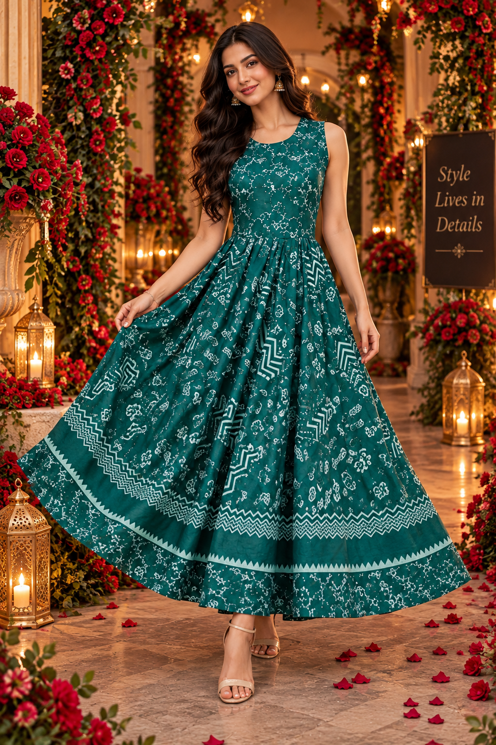 Bollywood désigner jaipur coton robe vert taille M Image principale du produit