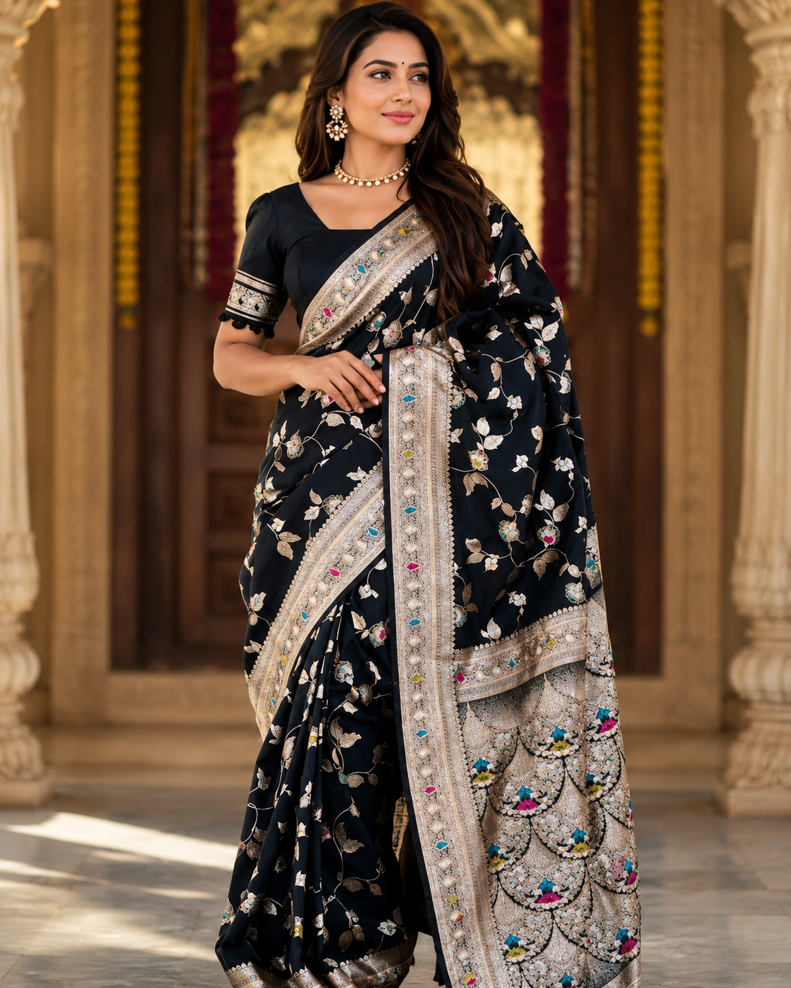 Bollywood désigner bararasi silk sari noir