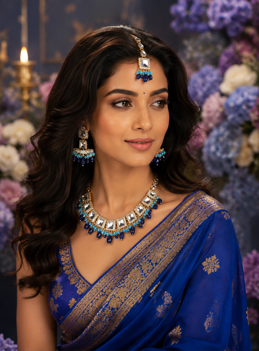 Bollywood désigner mariage parure bleu 3 pièces