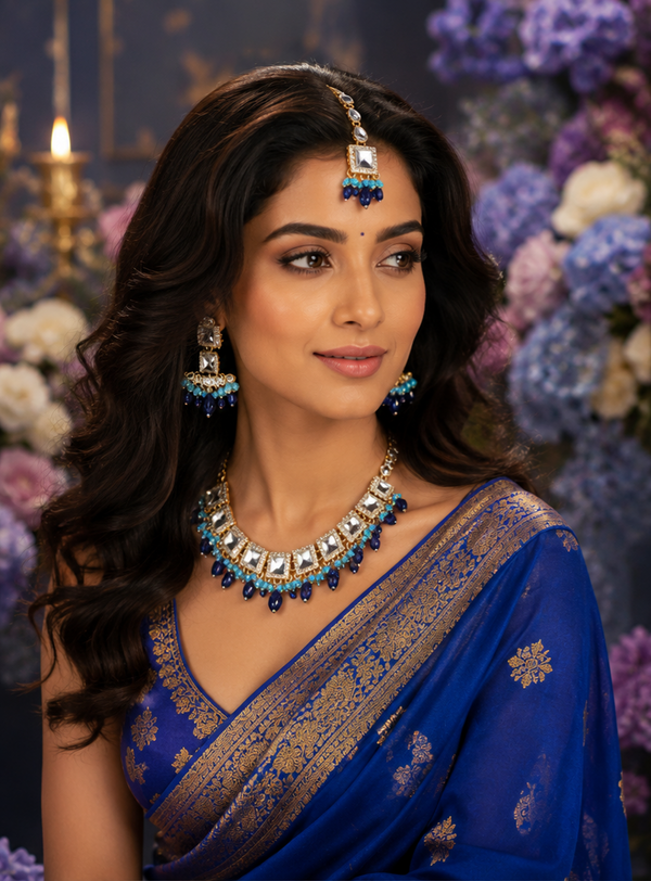 Bollywood désigner mariage parure bleu 3 pièces