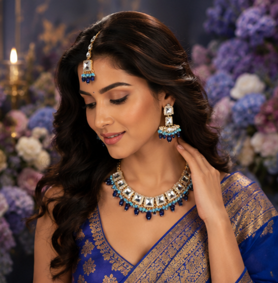 Bollywood désigner mariage parure bleu 3 pièces