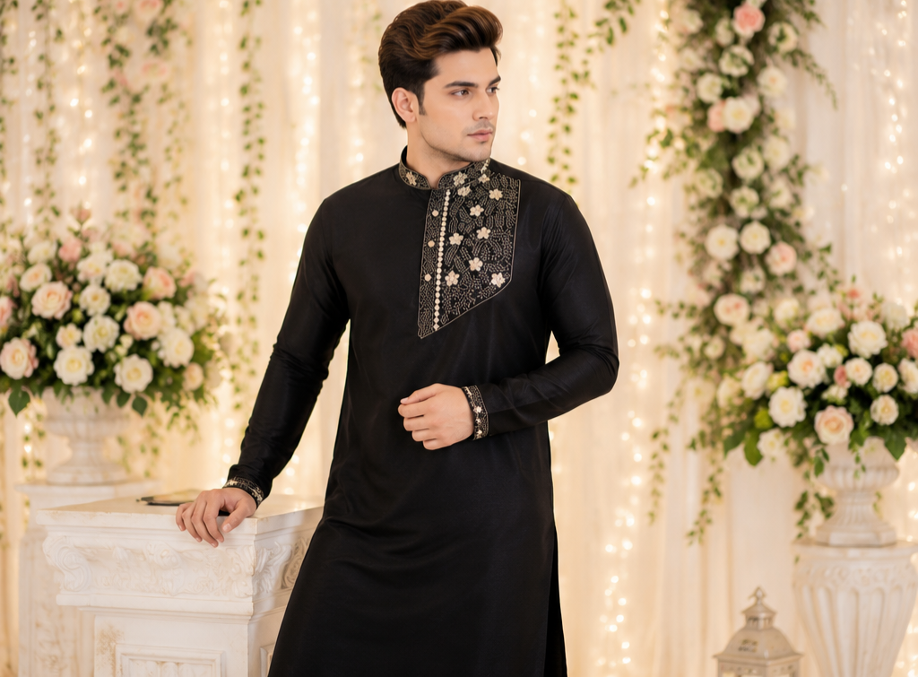 Bollywood Kurta homme noir et doré taille XXL Image secondaire du produit
